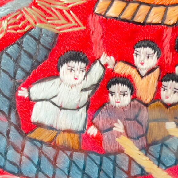 Vintage Chinese Silk Tapestry Embroidered Boats Kids Professionally Matted Frame - Picture 5 of 16